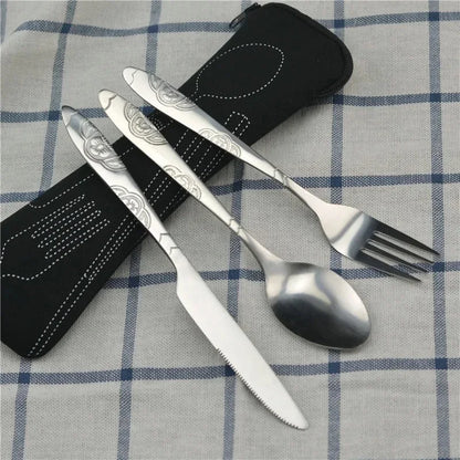 Stainless Steel Tableware Set Portable Cutlery Kit with Carry Case for Travel Camping Picnic Outdoor Meals Reusable Utensils - Gloweve