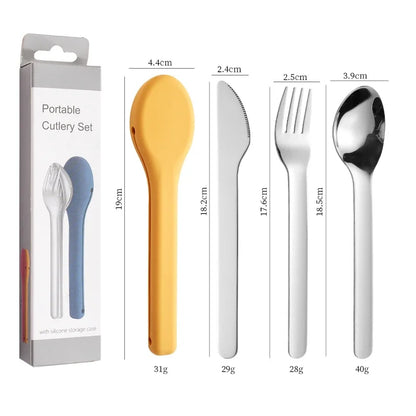 Portable Stainless Steel Cutlery Set, Suitable for Work, School, Picnic, Camping, Travel, Reusable Silicone Portable Cutlery Set - Gloweve