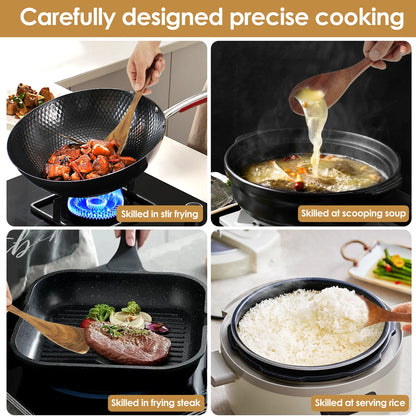 Wood Utensil Set  and Utensils Holder Kitchen Cooking Stainless Steel Utensil Set Practical Cookware Kit for Home Everyday Use - Gloweve