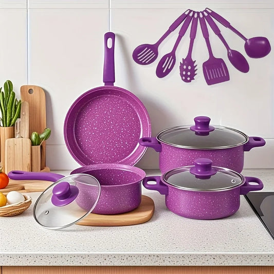 13pcs Nonstick Cookware Set with Frying Pan+Saucepan+Casserole - Induction & Gas Safe Colorful Kitchen Pots for Home Cooking - Gloweve