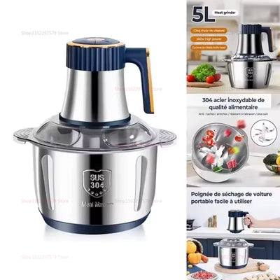 Household Meat Grinder Five-speed Stainless Steel Ground Meat Fruit and Vegetables Electric Kitchen Blenders Food Processor