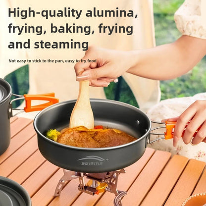 Outdoor Hiking Cookware Camping Cookware Boiling Water Teapot Frying Pan Equipment Portable Camping Pot Supplies Combination Set - Gloweve