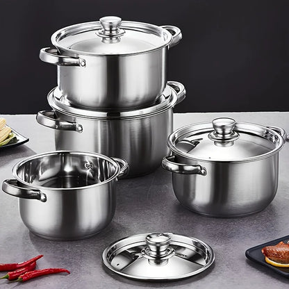 4-Piece Stainless Steel Pot Set, No Stove Selection, Large Capacity, Suitable for Kitchen Cooking - Gloweve