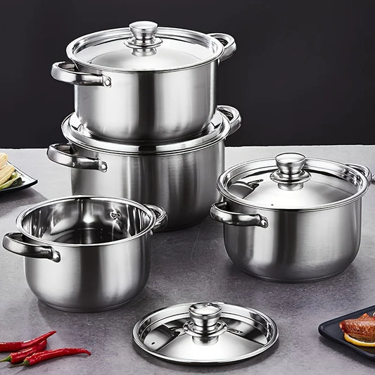 4-Piece Stainless Steel Pot Set, No Stove Selection, Large Capacity, Suitable for Kitchen Cooking - Gloweve