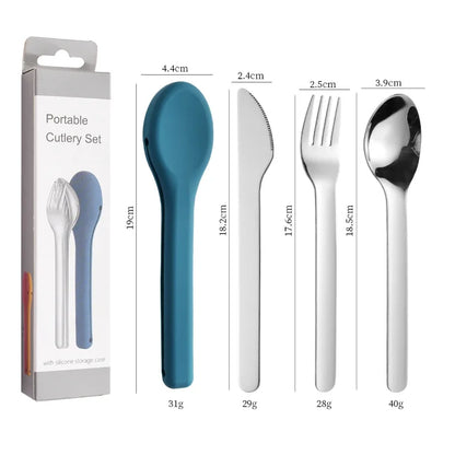 Portable Stainless Steel Cutlery Set, Suitable for Work, School, Picnic, Camping, Travel, Reusable Silicone Portable Cutlery Set - Gloweve