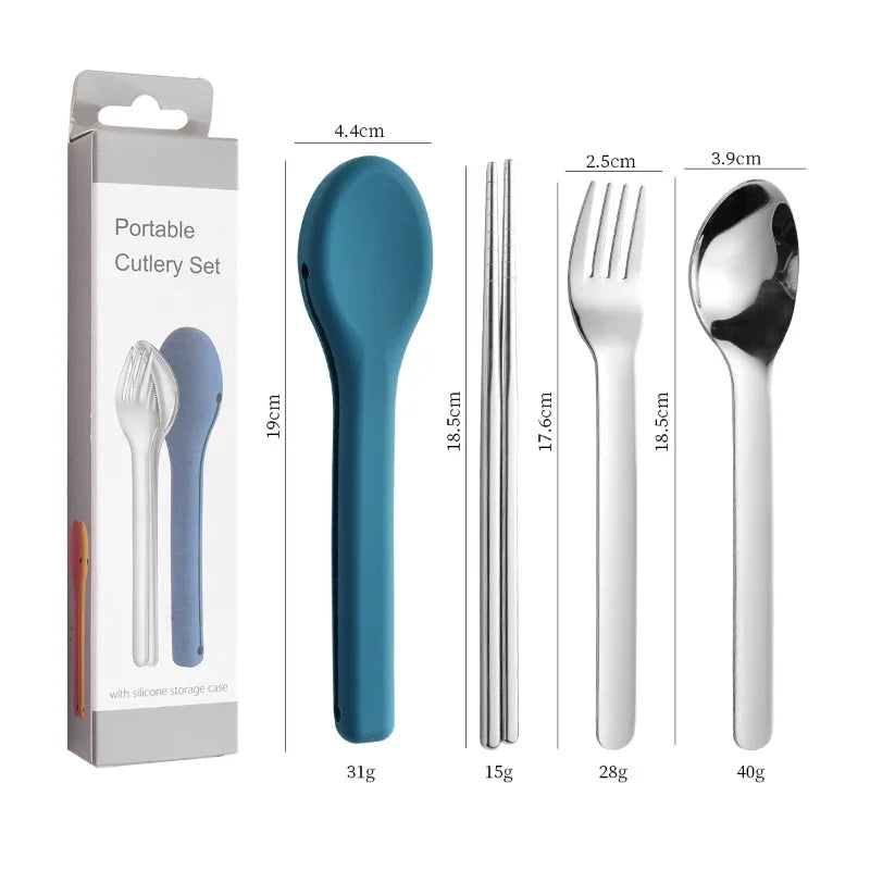Portable Stainless Steel Cutlery Set, Suitable for Work, School, Picnic, Camping, Travel, Reusable Silicone Portable Cutlery Set - Gloweve