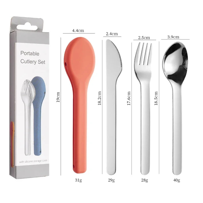 Portable Stainless Steel Cutlery Set, Suitable for Work, School, Picnic, Camping, Travel, Reusable Silicone Portable Cutlery Set - Gloweve