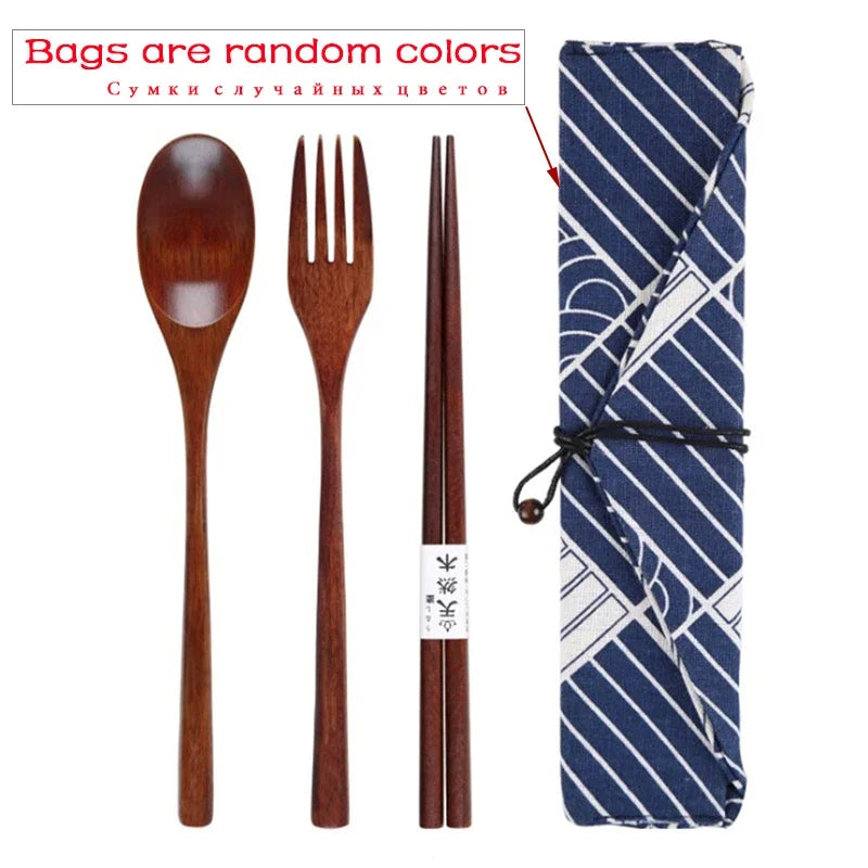 Wooden Cutlery Spoon Fork Chopsticks Dinnerware Set Long Wood Spoon Fork Set Dessert Soup Spoon Dining Fork Portable Tableware - Gloweve