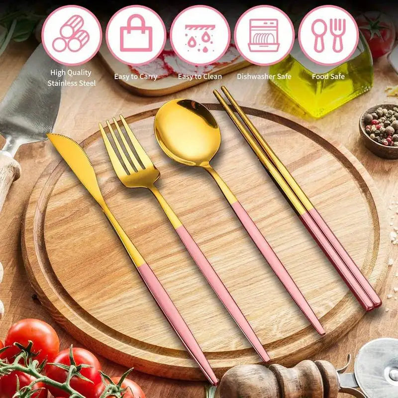 Stainless Steel Cutlery Set With Storage Box 4 Counts Portable Tableware Set For Home Kitchen Dining Room Household Tableware - Gloweve