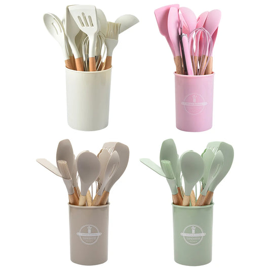 12Pcs Kitchen Utensil Set Cooking Tools Kit with Holder Heat-Resistant Cookware Non-Stick Spatula Set for Home Kitchen - Gloweve