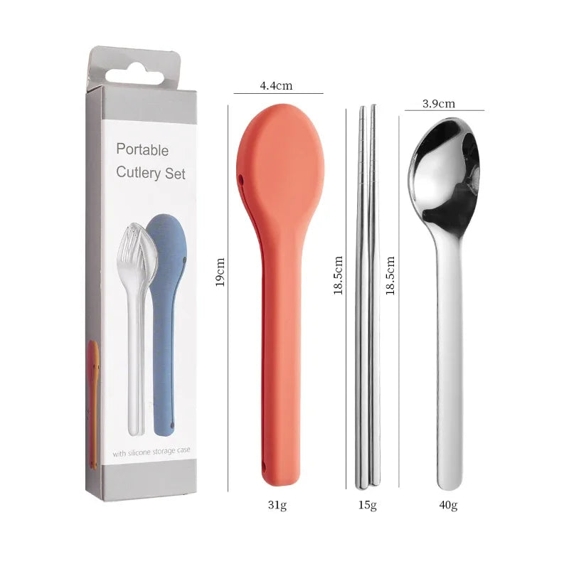 Portable Stainless Steel Cutlery Set, Suitable for Work, School, Picnic, Camping, Travel, Reusable Silicone Portable Cutlery Set - Gloweve