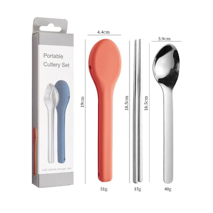 Portable Stainless Steel Cutlery Set, Suitable for Work, School, Picnic, Camping, Travel, Reusable Silicone Portable Cutlery Set - Gloweve