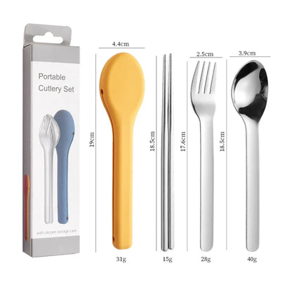 Portable Stainless Steel Cutlery Set, Suitable for Work, School, Picnic, Camping, Travel, Reusable Silicone Portable Cutlery Set - Gloweve