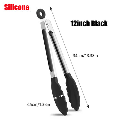 Kitchen Tongs Stainless Steel Food Tongs with Silicone Tips Meat Salad Bread Clip Barbecue Grill Buffet Clamp Cooking Tool Brush