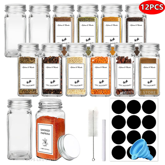 12Pcs Glass Spice Jars with Metal Lids Salt Pepper Shaker Spice Seasoning Containers Spice Organizer Kitchen Spice Jar Set 120ML - Gloweve