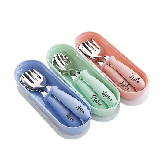 2pcs, Any Name Cutlery Set Easter Gifts,For Boys and Girls,School Lunch,Birthday Gifts,Christmas Gifts,Custom Engraved Custom - Gloweve