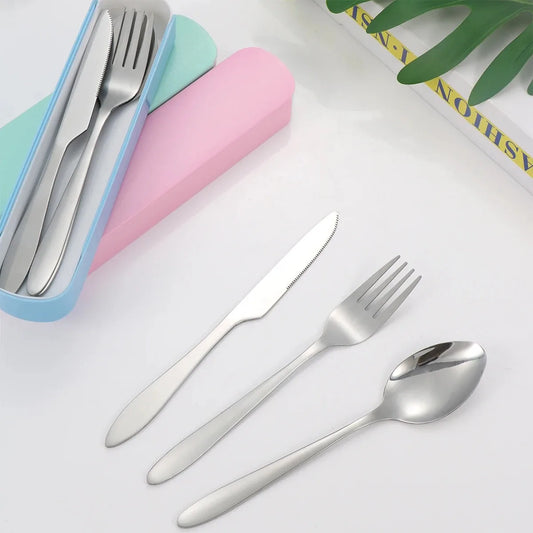Portable Cutlery Set, Outdoor Tbaleware, Student Cutlery, Including Knives, Forks, Spoons, with Storage Box - Gloweve