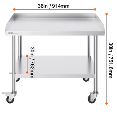 SucceBuy Stainless Steel Work Table Commercial Food Prep Worktable with 4 Wheels Heavy Duty Prep Worktable for Restaurant Home