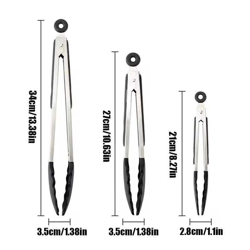 Kitchen Tongs Stainless Steel Food Tongs with Silicone Tips Meat Salad Bread Clip Barbecue Grill Buffet Clamp Cooking Tool Brush - Gloweve