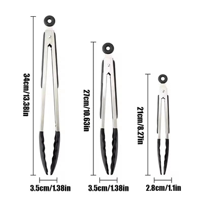 Kitchen Tongs Stainless Steel Food Tongs with Silicone Tips Meat Salad Bread Clip Barbecue Grill Buffet Clamp Cooking Tool Brush