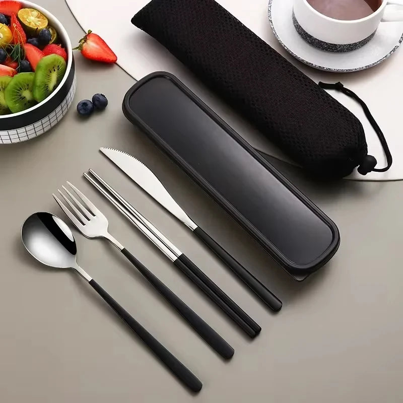 Stainless Steel Flatware Set Portable Travel Utensils Set with Case Fork Spoon Knife Chopstick Dinnerware for Lunch Tableware - Gloweve