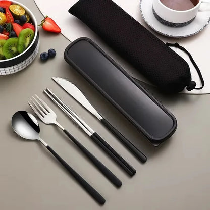 Stainless Steel Flatware Set Portable Travel Utensils Set with Case Fork Spoon Knife Chopstick Dinnerware for Lunch Tableware - Gloweve