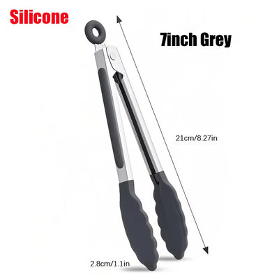 Kitchen Tongs Stainless Steel Food Tongs with Silicone Tips Meat Salad Bread Clip Barbecue Grill Buffet Clamp Cooking Tool Brush