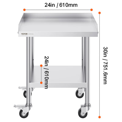 SucceBuy Stainless Steel Work Table Commercial Food Prep Worktable with 4 Wheels Heavy Duty Prep Worktable for Restaurant Home