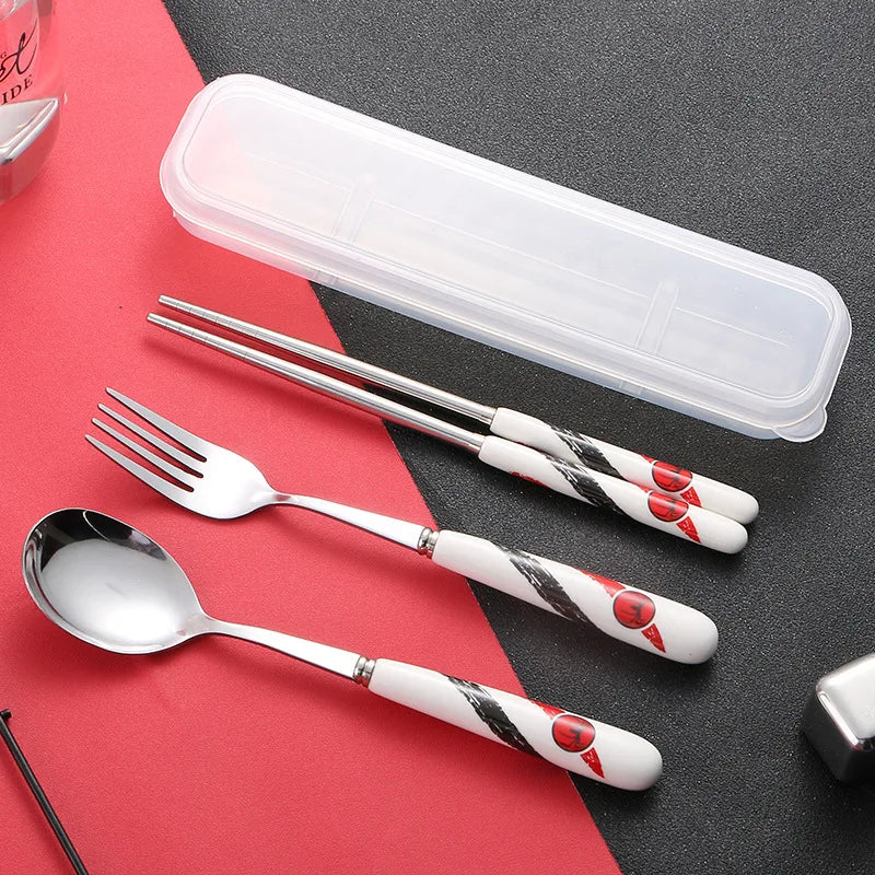 Student Cutlery 304 Stainless Steel Three Piece Set Children's Portable Cutlery Set Chopsticks  Spoons  Forks Creative Gifts - Gloweve