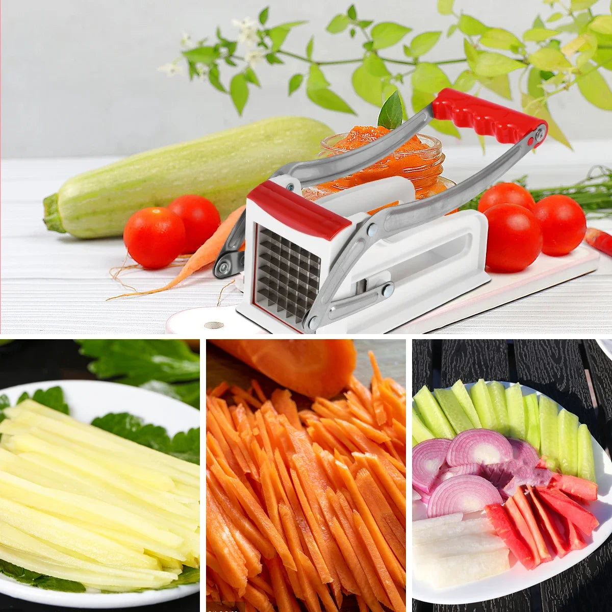 French Fry Cutter Stainless Steel Potato Chipper with 25/49Holes Blades Fast Cutting Manual Food Slicer Kitchen Vegetable Cutter - Gloweve