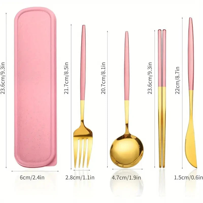 Stainless Steel Cutlery Set With Storage Box 4 Counts Portable Tableware Set For Home Kitchen Dining Room Household Tableware - Gloweve