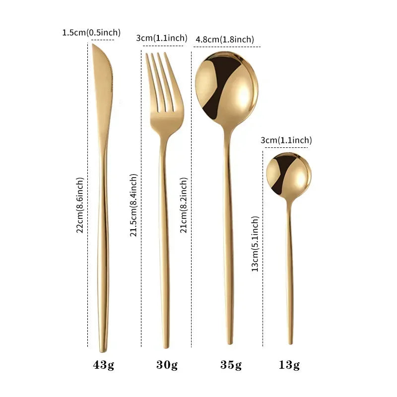 Stainless Steel Cutlery Set, Steak Knife, Spoon and Fork Set, Western Food Dinnerware, High Quality, 24Pcs - Gloweve