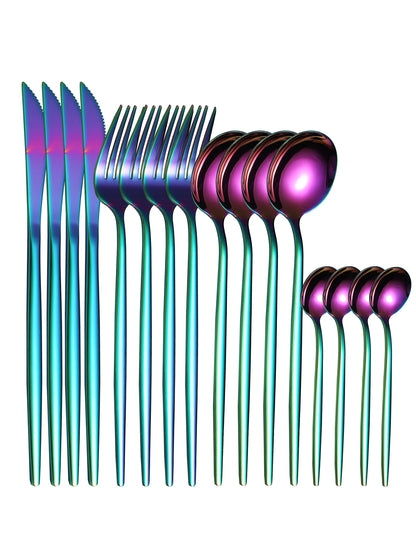 16PCS cutlery set stainless steel tableware knife and fork spoon teaspoon tableware package quality gold cutlery sets - Gloweve