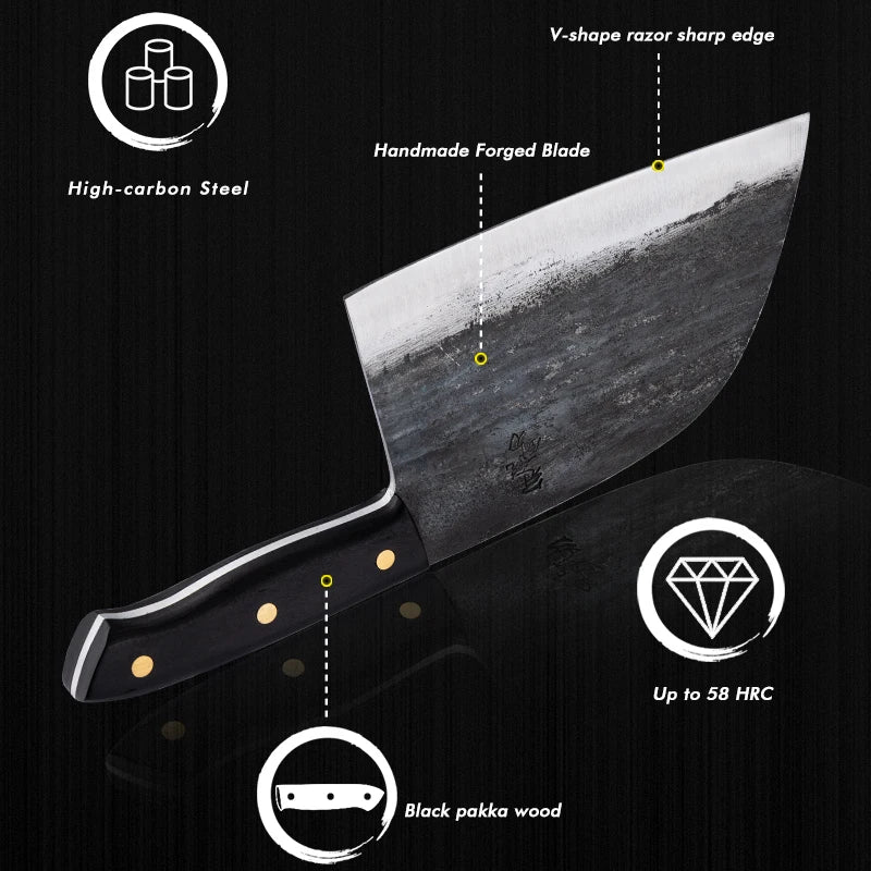 New Handmade Forged Chinese Cleaver Chef Knife Clad Steel Vegetables Meat Slicing Knife Professional Kitchen Cooking Tools - Gloweve