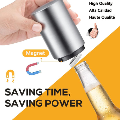 1/2Pcs Automatic Beer Bottle Opener Magnet Beer Opener Stainless Steel Push Down Opener Wine Soda Cap Opener Kitchen Accessory - Gloweve