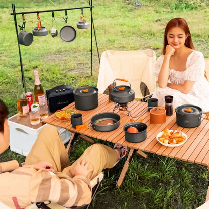 Outdoor Hiking Cookware Camping Cookware Boiling Water Teapot Frying Pan Equipment Portable Camping Pot Supplies Combination Set - Gloweve