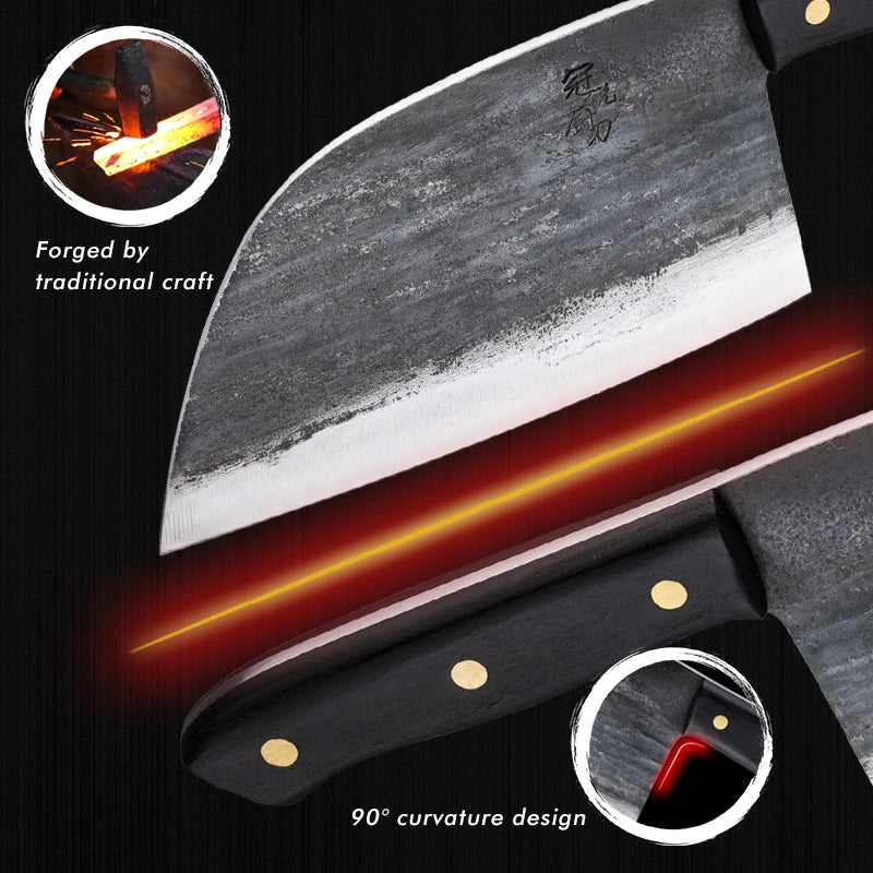 New Handmade Forged Chinese Cleaver Chef Knife Clad Steel Vegetables Meat Slicing Knife Professional Kitchen Cooking Tools - Gloweve