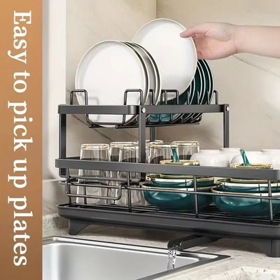 New Premium Dish Drying Rack for Kitchen Countertop Double Layer Multi tier Style with Cup and Bowl Storage Kitchen Organizer