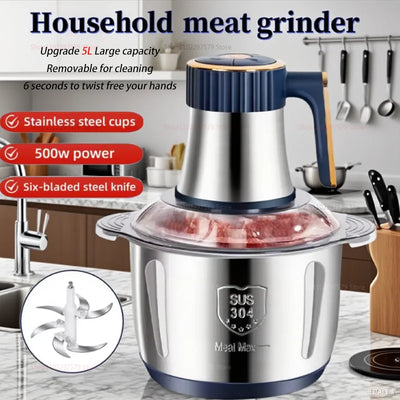 Household Meat Grinder Five-speed Stainless Steel Ground Meat Fruit and Vegetables Electric Kitchen Blenders Food Processor