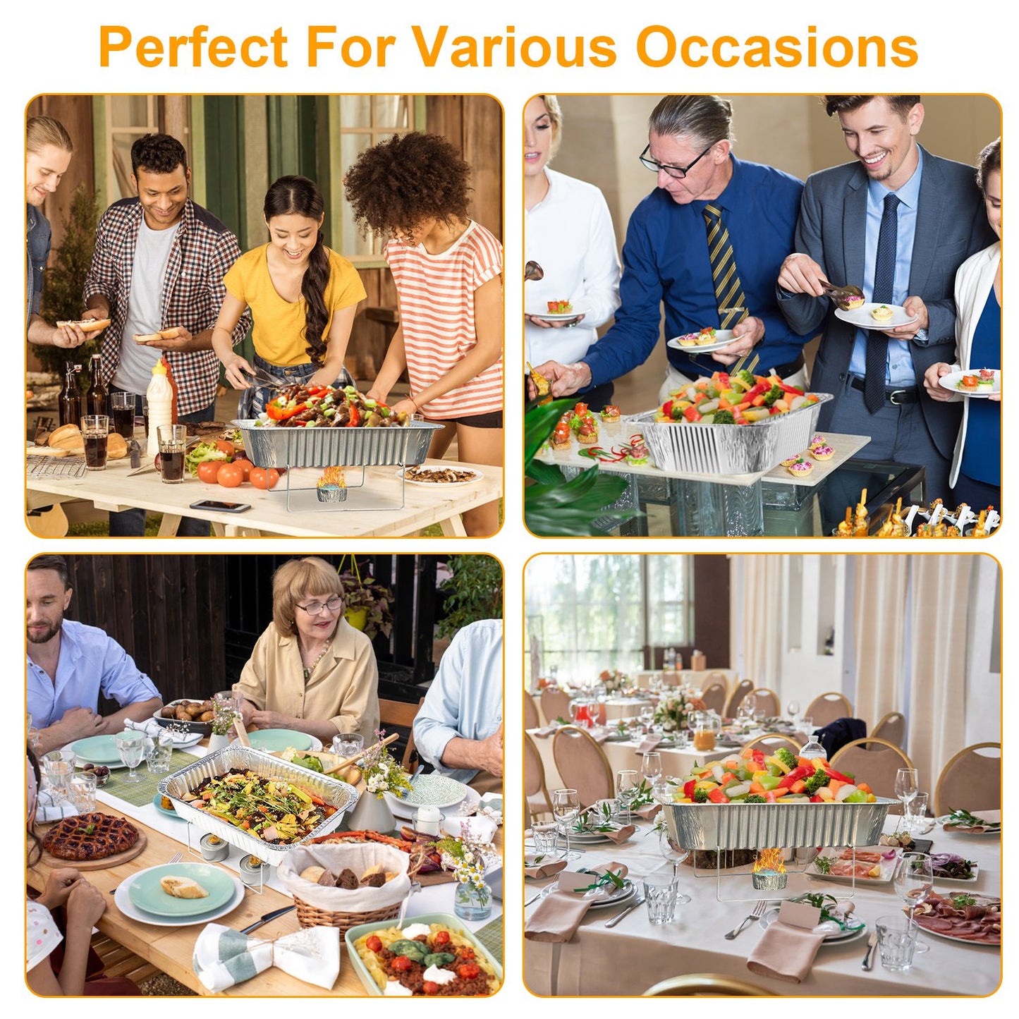 36Pcs Per Set Disposable Chafing Dish Buffet Set Food Warmers For Party Buffet Server Catering Supplies With Covers Utensils Half Size Food Pans For Parties Events BBQ Catering