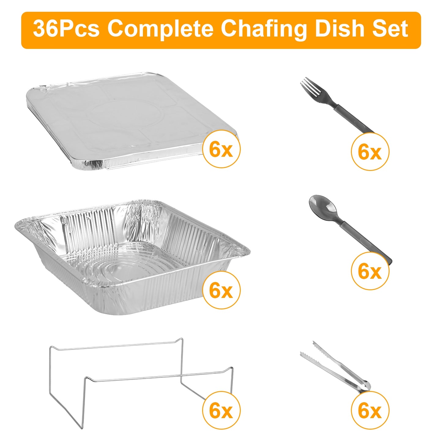 36Pcs Per Set Disposable Chafing Dish Buffet Set Food Warmers For Party Buffet Server Catering Supplies With Covers Utensils Half Size Food Pans For Parties Events BBQ Catering
